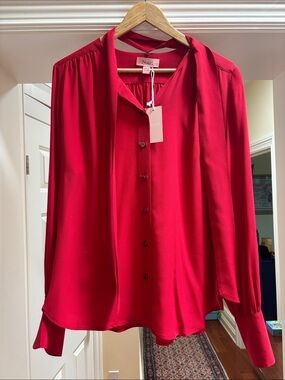 Women's Purple Button-Front Tie-Neck Blouse